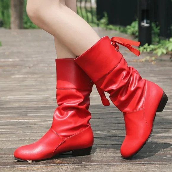 low-heel round toe lace-back thermal boots - Picture 5 of 5